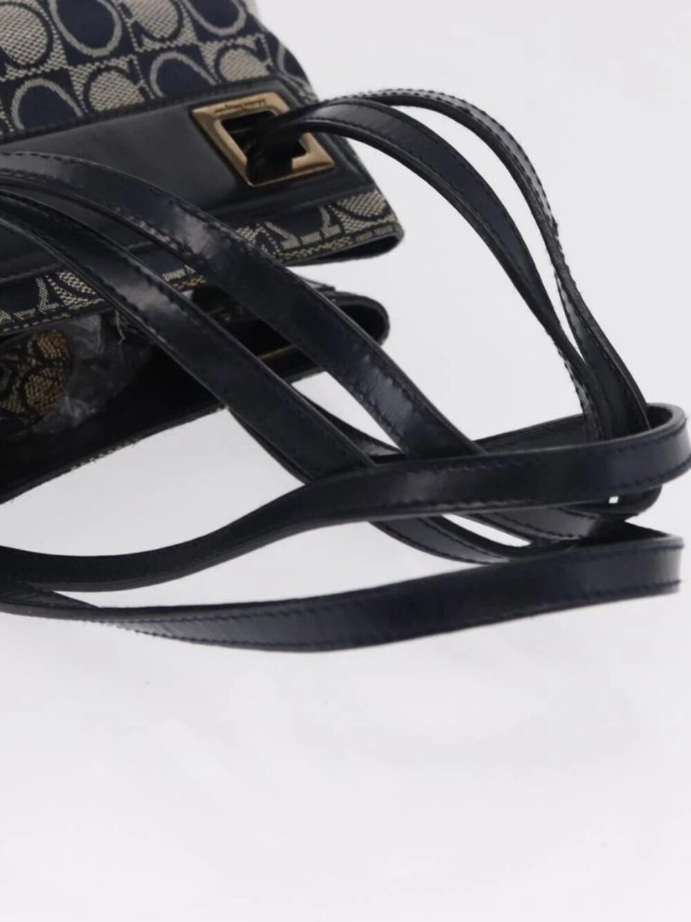 Salvatore Ferragamo Gancini Shoulder Bag Canvas Navy Gold Auth BA10109 - Picture 8 of 16